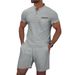 Men's Clothing Waffle Stand Collar Color Matching Short Sleeved Shorts Casual Suit_viptrois.com