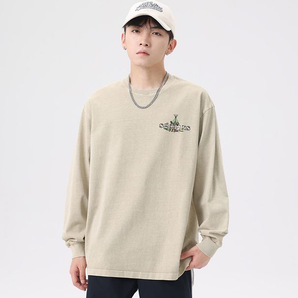 Men's Undershirt, Long Sleeved T-Shirt, Pure Cotton Spring And Autumn Top, American Clothes, Hoodie, Men's T-Shirt_viptrois.com