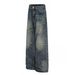 Vintage Washed Blue Relaxed Fit Jeans For Men – High Street Style With Cat Whisker & Faded Details (Classic Straight Leg, Distressed Look)_viptrois.com