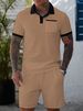 Men's Hollow Color Matching Short Sleeved Shorts Casual Sports Suit_viptrois.com