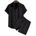 Men's Clothing Casual Two Piece Multi Color Beachwear Loose Corduroy Short Sleeved Suit_viptrois.com