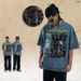 Summer New American Street Style Washed Vintage Portrait Print Loose Cotton Short Sleeve T-Shirt For Men_viptrois.com
