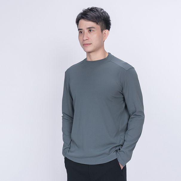 Men's Long Sleeve Workout T-Shirt – Breathable & Soft Polyester Training Top For Gym, Running & Basketball (Black, Gray, Navy, Cream)_viptrois.com