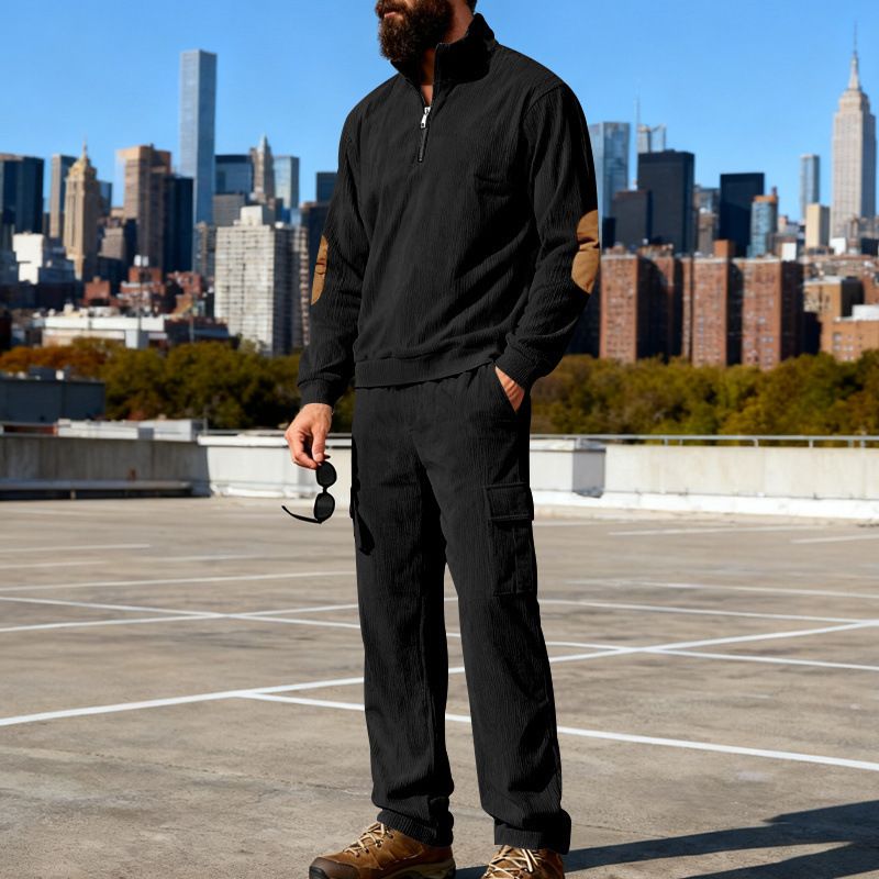 Men's Corduroy Zip Up Sweatshirt Set Outdoor Loose Fitting Workwear Commuter Style New Arrival Spring Autumn_viptrois.com