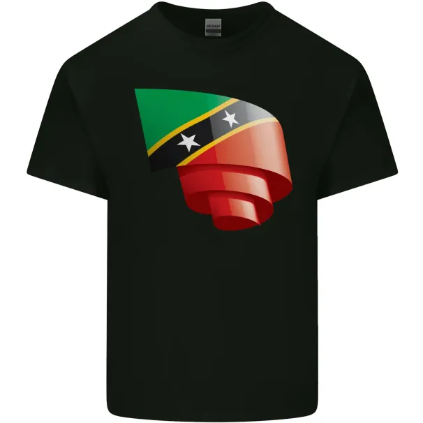 Curled Saint Kitts And Nevis Flag Day Football Mens Cotton T-Shirt Mens Womens Tees Top Tee Top_viptrois.com