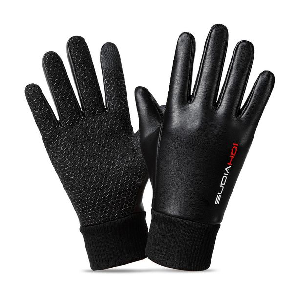Winter leather warm gloves plus velvet men's non slip open finger windproof water proof touch screen photography cold proof flip gloves_viptrois.com