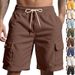 Men's Loose Fit Cargo Shorts Summer Casual Multi-Pocket Solid Color Cotton Polyester Mid Waist Drawstring Black Khaki Gray_viptrois.com