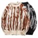 Men's Plus Size Zebra Stripe Knit Sweater – Oversized Pullover With Asymmetric Pattern (Gray/Beige)_viptrois.com