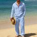 Men's Linen Hawaiian Style Hooded Henley Shirt & Lounge Pants Set | Breathable Resort Wear For Spring Summer Fall_viptrois.com