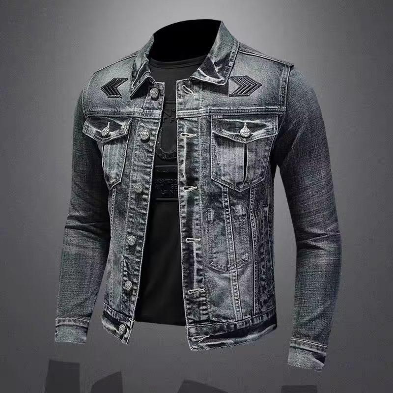 Men's Clothing Casual High Street Retro Denim Jacket Motorcycle Embroidery Fashion All Match Trendy Handsome Workwear Jacket_viptrois.com