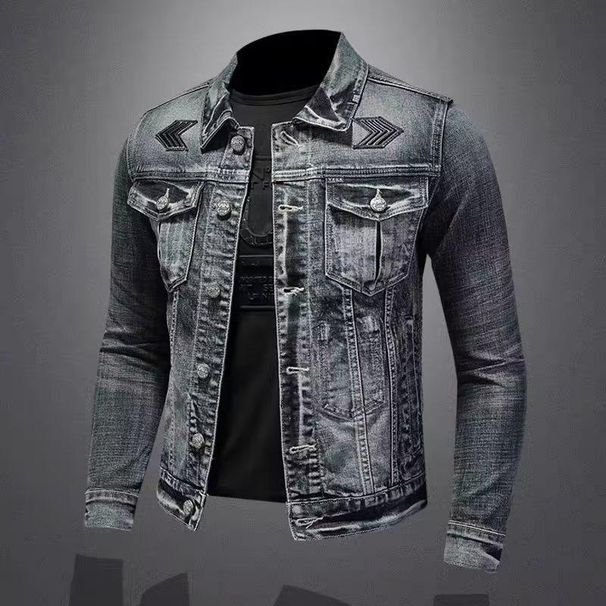 Men's Clothing Casual High Street Retro Denim Jacket Motorcycle Embroidery Fashion All Match Trendy Handsome Workwear Jacket_viptrois.com