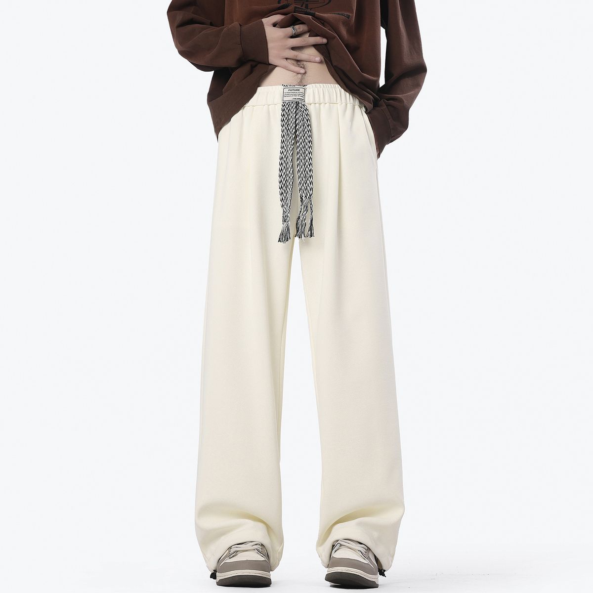 Men's Trendy American Style Sports Sweatpants Spring Autumn 2025 Loose BF Lazy Straight Leg Casual Long Pants_viptrois.com