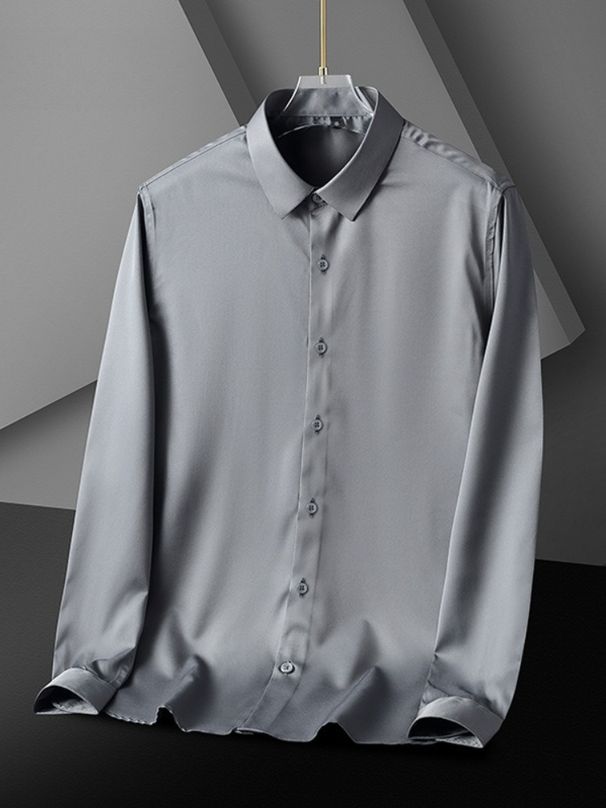 K New Style Shirt With No Ironing And Wrinkle Resistance For Men's Business, Slim Fit, Casual, Solid Color, Elastic, Long Sleeved Shirt_viptrois.com