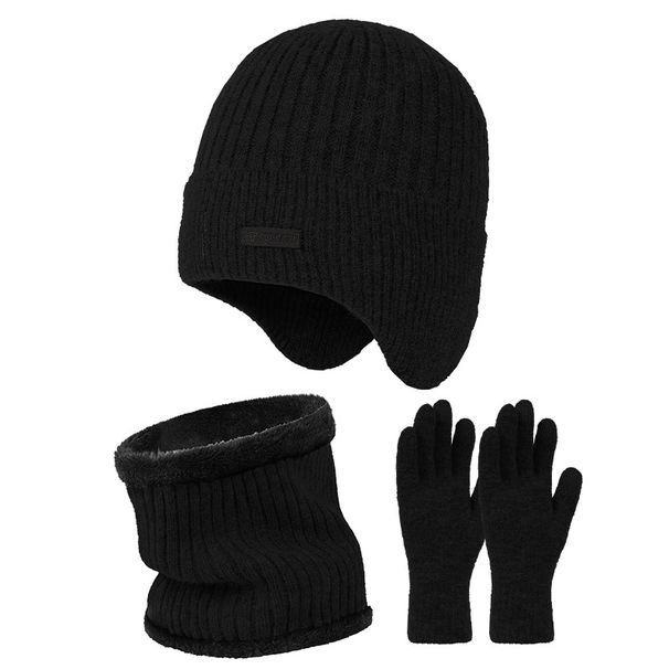 Men's knitted hat and fleece ear-protection thermal hat wool blend outdoor thickened gloves bib set_viptrois.com
