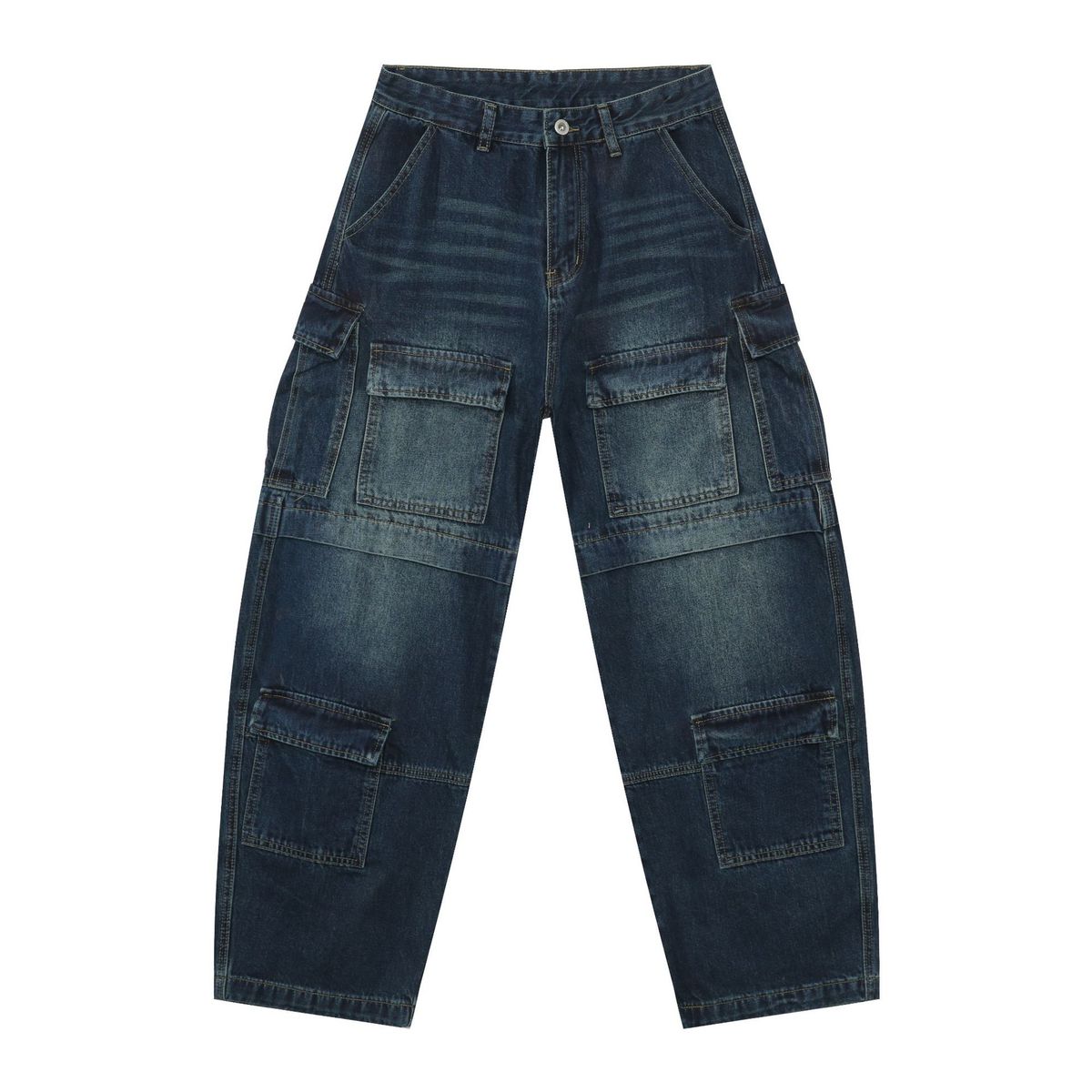 Men's Clothing Machete Pants Washed Stitching Multi Pocket Jeans Men's Trendy Brand Loose Straight Trousers_viptrois.com