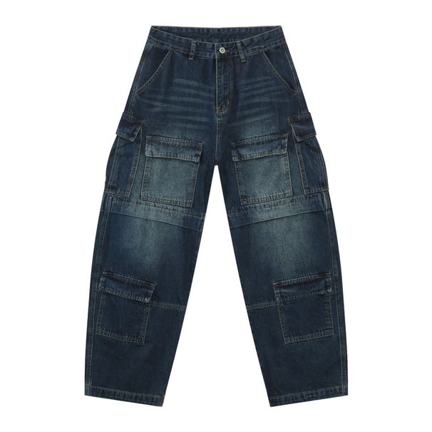 Men's Clothing Machete Pants Washed Stitching Multi Pocket Jeans Men's Trendy Brand Loose Straight Trousers_viptrois.com