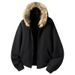 Retro Sherpa-Lined Hoodie – Unisex Vintage Open Front Cardigan With Faux Fur Trim, Oversized Streetwear Pullover For Men & Women (Black & Ash Gray)_viptrois.com