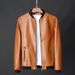 Men’s Slim-Fit PU Leather Jacket – Trendy Stand Collar Biker Coat (M-5XL, Black/Navy/Orange) Spring & Fall Fashion_viptrois.com