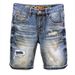 Men's Clothing Ripped Denim Shorts Trendy Retro Blue Distressed Straight Shorts Elastic Slim Fit Mended Shorts_viptrois.com