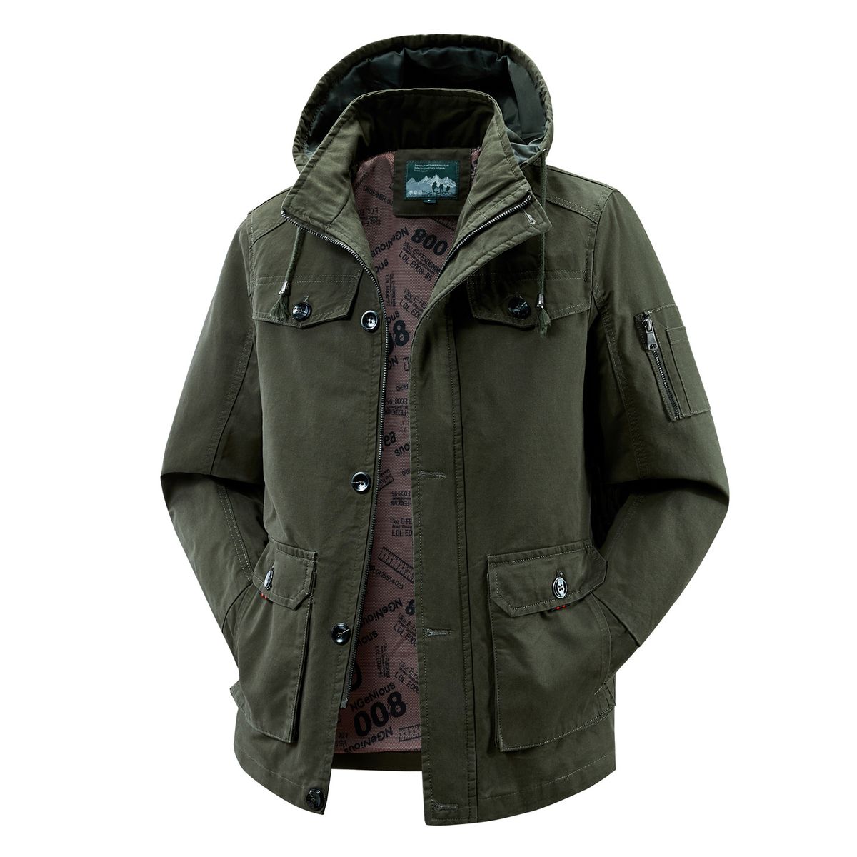 Men’s Lightweight Workwear Jacket – Detachable Hood, Multi-Pocket Utility Coat With Breathable Cotton & Polyester Lining (Khaki/Army )_viptrois.com