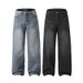 LKTM Men's Light Blue Washed Whiskered Jeans American Style Cleanfit Straight Leg Casual Loose Pants mid Waist Slight Stretch_viptrois.com
