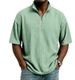 Men's Half-Zip Waffle Knit Polo Shirt - Breathable Short Sleeve T-Shirt, Loose Fit Casual Top, Solid Color Streetwear For All Seasons_viptrois.com