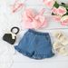 Baby Clothing Girls' sweet set gauze bow one-shoulder strap lace denim shorts two-piece set_viptrois.com