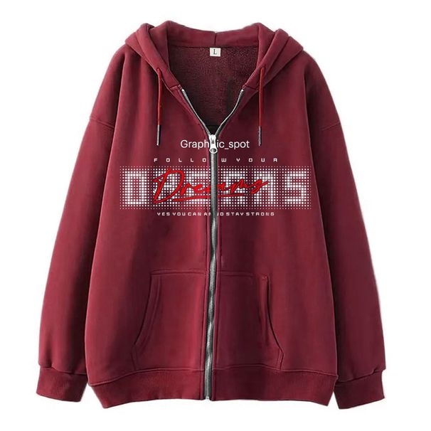 Men's Clothing Trendy And Simple Design Red Letter Print Zipper Sweater Casual Loose Sweater Cardigan Jacket_viptrois.com