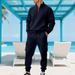 Men's Heavyweight Jacquard Check Stand Collar Casual Pants Autumn Winter Outdoor Work Sweatshirt Set Loose Fit American Style_viptrois.com