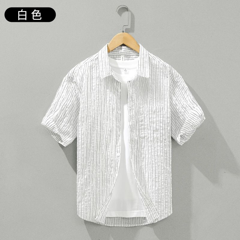 Men's Clothing Summer New Short Sleeve Simple Casual Handsome Trend Loose All Match Shirt_viptrois.com