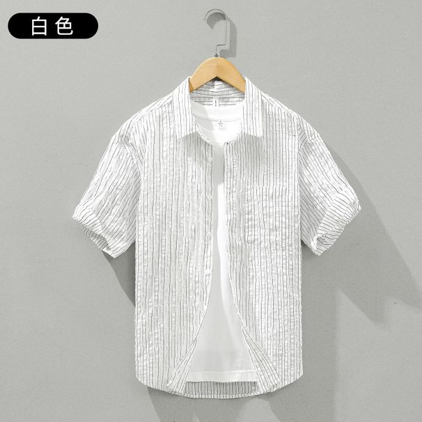 Men's Clothing Summer New Short Sleeve Simple Casual Handsome Trend Loose All Match Shirt_viptrois.com