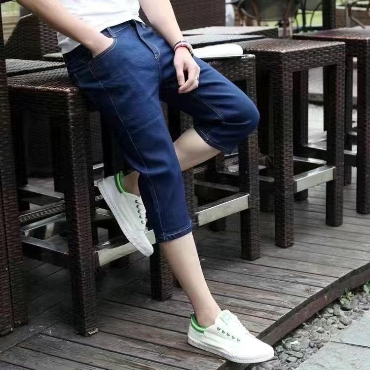Men's Clothing Summer New Ink Splash Hole Denim Shorts Men's Loose Straight Five Point Men's Mid Length Pants_viptrois.com