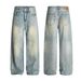 Men's Clothing Retro Washed Jeans Straight Simple Personality Cleanfit Trousers For Men And Women_viptrois.com