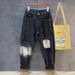 Men's Clothing Washed Heavy Duty Trendy Retro Jeans Tapered Loose Straight Casual Long Pants_viptrois.com