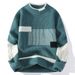 1 Half Turtleneck Men 2025 Winter New Korean Version Loose Fashion Color Block Knitted Sweater Men's Base Shirt_viptrois.com