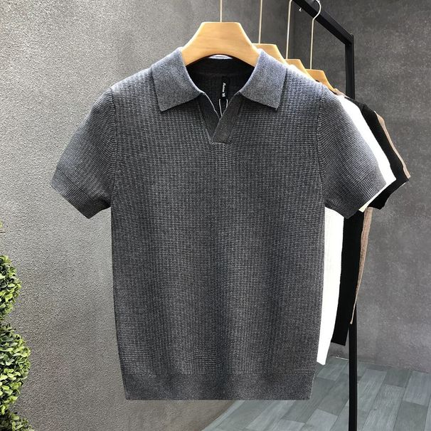 Men's Clothing Polo Collar Short Sleeved Sweater Men's Summer New Fashion Slim Fit Half Sleeved Lapel Knitted Bottoming Shirt_viptrois.com