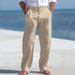 Men's Clothing Cotton And Linen Pants Button Decoration Drawstring Summer Beach Pants Straight Solid Color Comfortable Breathable Trousers_viptrois.com