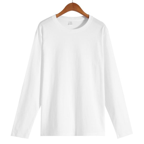 White Long Sleeve T-Shirt 210g Pure Cotton Spring Autumn New Round Neck Loose Heavyweight Seamless Base Layer Shirt For_viptrois.com