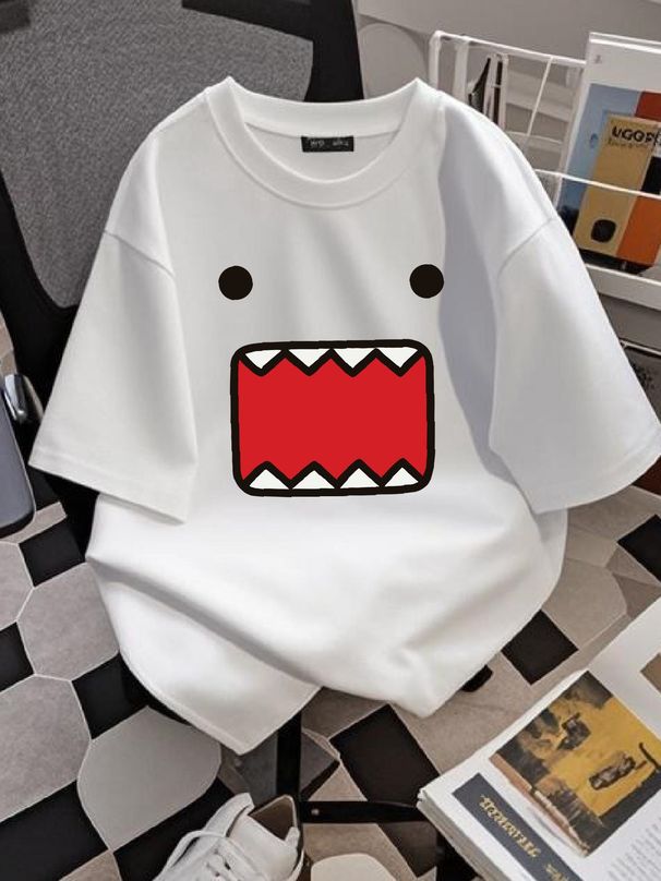 Vintage DOMO Big Print Face T Shirt Size XL Stylish Unisex Top For Everyday Wear Stretched Designer Clothes Fashion Summer Homme Casual Slightly_viptrois.com