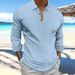 Men's Clothing Long Sleeve Cotton And Linen Lapel Button Casual Shirt_viptrois.com