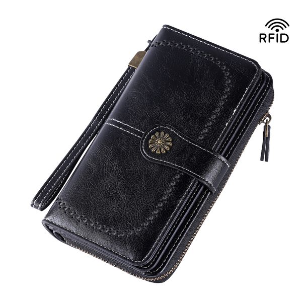 Retro Multi Function Anti Theft Brush Rfid Zipper Snap Button Large Capacity Long Women's Wallet Wallet Handbag_viptrois.com
