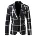 Men's Casual Blazer Single Button Loose Fit Plaid Print Business Casual Jacket For Youth_viptrois.com