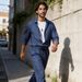 Men's Light Business Casual Suit Short Sleeve Shirt And Trousers Two Piece Set Trendy Stand Collar Drawstring Design Solid Color Subtle Luxury Look_viptrois.com