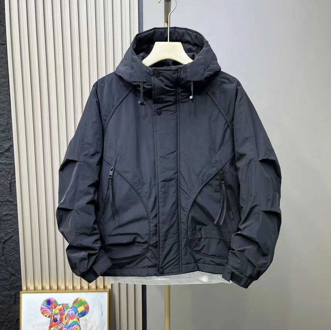 Men’s Camo Cotton Puffer Jacket – Winter-Ready Windproof Hooded Coat, Oversized Streetwear With Multi-Pockets (Black)_viptrois.com