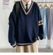 1 Autumn Winter Sweater Men V-Neck Japanese Retro Loose Korean Style Pullover Casual Trendy Brand BF Color Block Knitwear_viptrois.com
