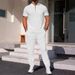 Men's Clothing Men's New Waffle Collar Color Matching Short Sleeved Trousers Two Piece Casual Suit_viptrois.com