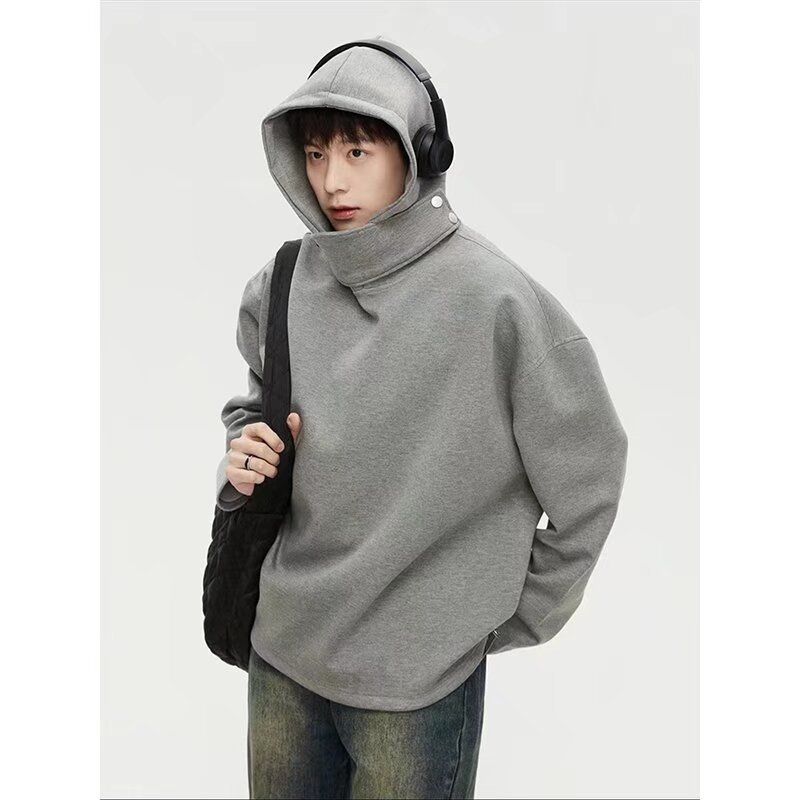 Design sense: detachable mask, air layer, space cotton hooded sweatshirt, men's lazy sweatshirt jacket_viptrois.com