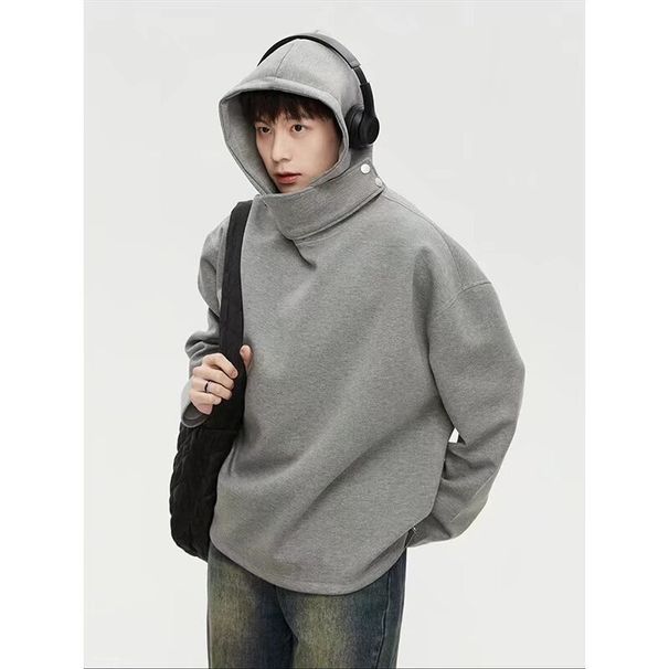Design sense: detachable mask, air layer, space cotton hooded sweatshirt, men's lazy sweatshirt jacket_viptrois.com