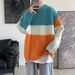 New striped sweater for men, trendy loose round neck knit sweater for autumn and winter, lazy style, personalized Harajuku_viptrois.com