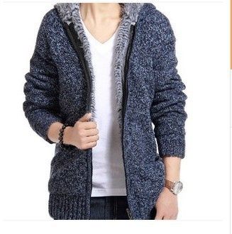 Loom Winter With Fleece Lining, Thickened Sweater For Youth, Hooded Casual Knitted Cardigan, Trendy Men's Jacket_viptrois.com